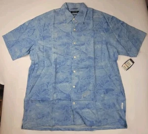 Vintage Nautica Mens Large Shirt Short Sleeve Button Up Blue Floral Design - Picture 1 of 9
