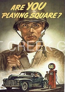 WWII Poster, Rationing, "ARE YOU PLAYING SQUARE?" Art Print on 11x14" 22574 - Picture 1 of 1