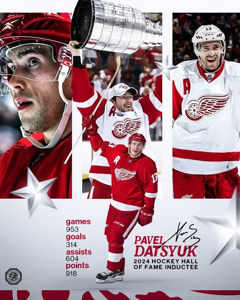 Foto de hockey Pavel Datsyuk 2024 miembro del Salón de la Fama Detroit Red Wings 8x10 NHL Foto 1 de 1