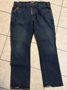 Ariat Rebar M5 Slim Straight Jeans Mens Size 38 X 34 Blue Denim - Picture 1 of 12