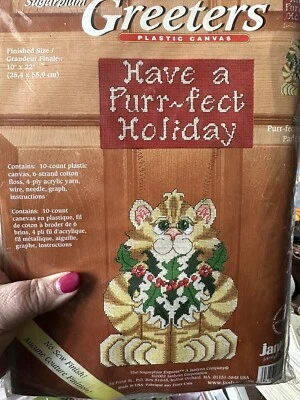 Janlynn Sugarplum Greeters Plastic Canvas kit, Have a Purr-fect Day, Cute Cat  - Image 1 of 4