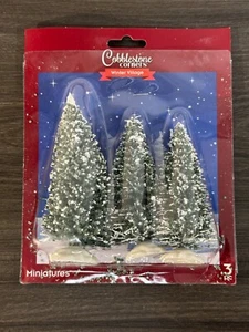 NIP Set of 3 Miniature Pine Trees, Flocked Pine trees 5” to 4” - Picture 1 of 8