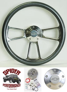 88-94 Suburban Blazer Chevy pickup billet steering wheel BOWTIE 14" CARBON - Picture 1 of 9
