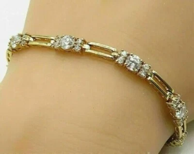 Brazalete de tenis de diamantes de corte redondo de 10 quilates para mujer enchapado en oro amarillo de 14 quilates Foto 1 de 4