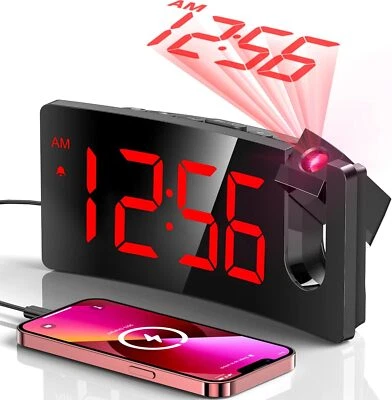 Red Digital Projection Alarm Clock With Usb Charging Large Easy Read Display - Image 1 of 4