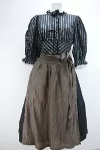 Dirndl Salzburger Seide/BW schwarz Puffärmel Samt Streifen Spitze Schürze Gr.42 - Bild 1 von 6