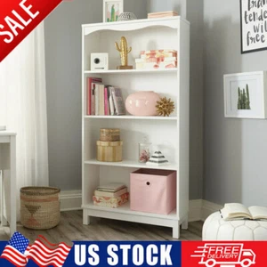 4 Shelf Bookcase Bookshelf Kids wi/ 2 Adjustable Shelves Organizer Wood White US - Picture 1 of 7
