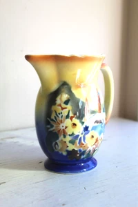 Vintage 30s Czech Republic Jug Bohemia Pitcher Ceramic Stenciled Airbrush 6.5 in - Picture 1 of 9
