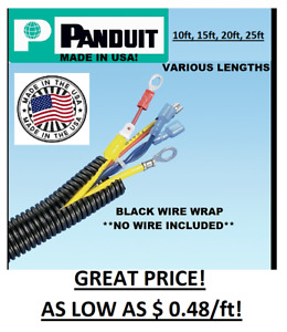 10-25 Feet! 3/4" PANDUIT Split Wall Loom Wire Corrugated Conduit Tube Black USA
