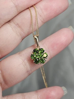 Ожерелье с цветочным узором диопсид 7 камней кластер золото 925 пробы 20 дюймов - Изображение 1 из 4