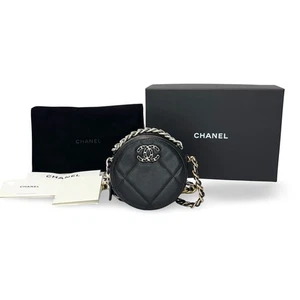 Borsa rotonda CHANEL 19 nera pelle di agnello catena argento 19 148572212 - Foto 1 di 4
