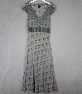 Vestido de seda vintage Y2K para mujer 8 cachemira floral midi cottagecore verde pradera - Imagen 1 de 15
