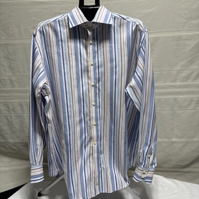 TAILORBYRD Purple Orange Gray Stripe Cotton Button Down Shirt sz XL - Image 1 of 4