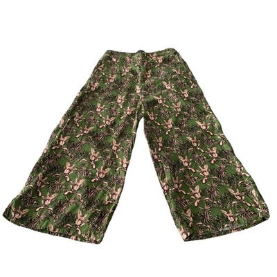 Tahari Womens Wide Leg Green and Pink Tropical Linen Pants M Vacation Beach Boho - Image 1 of 4