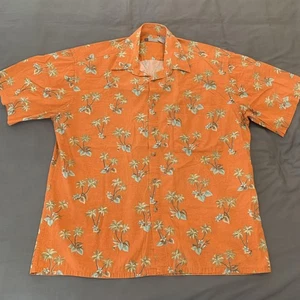 Half Moon Bay Shirt Mens Large Orange Palm Tree Hawaiian Button Up 100% Cotton - Picture 1 of 6