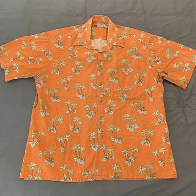 Half Moon Bay Shirt Mens Large Orange Palm Tree Hawaiian Button Up 100% Cotton - Image 1 of 4