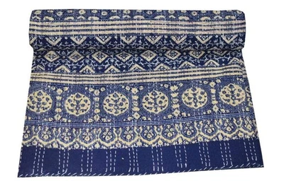 Colcha Kantha Sophia Art Queen Size com estampa de bloco de mão 90x108 polegadas Ajrakh Bedspr... - Imagem 1 de 4