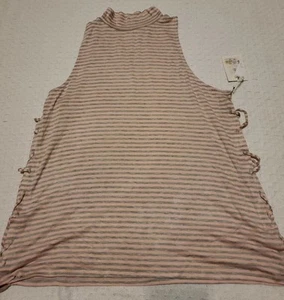 Blusa Glitz para mujer talla 2X rosa gris a rayas sin mangas lazos elásticos - Imagen 1 de 12