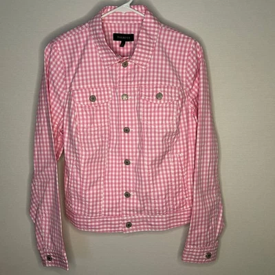 Chaqueta de mezclilla Talbots rosa guinga para mujer mediana algodón spandex nueva sin etiquetas Preppy Chic Foto 1 de 4