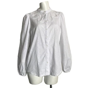 Boden Shirt Gr. 8 weiß bestickt Perlen Ösen Spitze Küste Landhaus Baumwolle Top - Bild 1 von 20