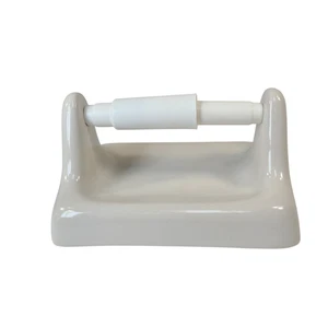 Vintage White Ceramic Tile TP Holder Toilet Paper Porcelain Mid Century Modern - Picture 1 of 24