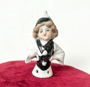 Mini Pierrette Lady Clown Nadelkissen Half Doll Puppenhaus Porzellan Vintage Germany - Bild 1 von 8