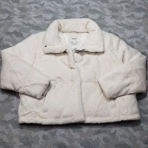 Abercrombie And Fitch The A&F Mini Puffer Jacket Womens XL White Faux Fur... - Picture 1 of 12