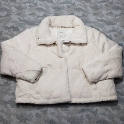 Abercrombie And Fitch The A&F Mini Puffer Jacket Womens XL White Faux Fur... - Image 1 of 4