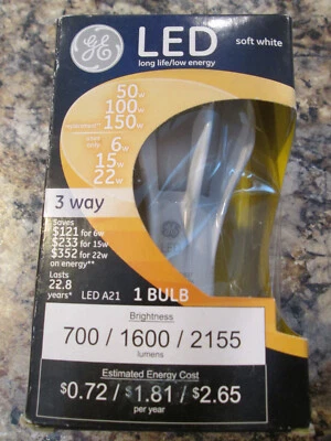 GE LED Soft White  3 Way  50 / 100 / 150 W Replacement  A21  /  1 Bulb  # 92119 - Image 1 of 4