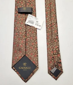 $160 New CANALI Men's Neck Tie 100% SILK Brown Red Metallic Floral ITALY MADE - Picture 1 of 7
