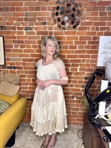 Vintage VIVA Made in Puerto Vallarta Cream Boho Dress With Shawl & Ruffles S-M - Picture 1 of 11
