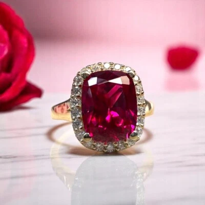 14k Yellow Gold Engagement Ring 4.50 Ct Lab Grown Diamond Cushion Cut Red Ruby - Image 1 of 4