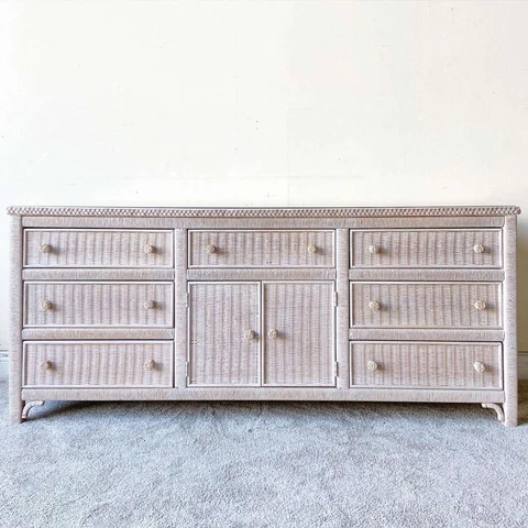 Boho Chic Wicker and Rattan Lowboy Dresser by Henry Link Cover