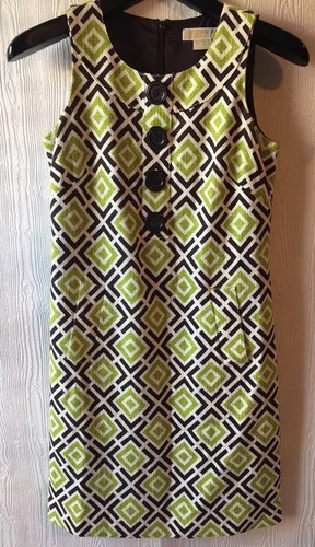 MICHAEL KORS Women 70s Style Tunic Green Brown Sleeveless Dress Size 2