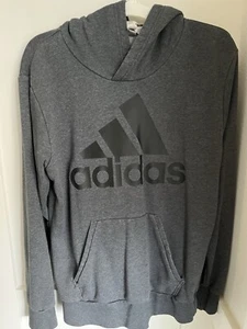 Adidas Hoodie Men's Charcoal Gray Pullover Big Black Logo Sweatshirt Sweater S - Picture 1 of 5