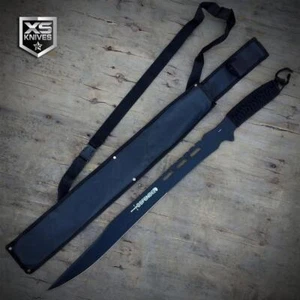 27" Black Ninja Sword Full Tang Stealth Machete Tactical Blade + Back Sheath - Picture 1 of 3