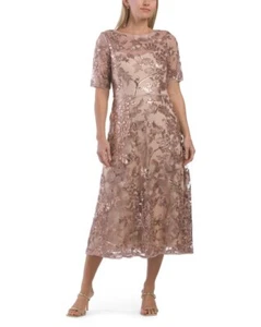 ADRIANNA PAPELL Short Sleeve Floral Sequin Midi Dress (size 16) - Picture 1 of 2