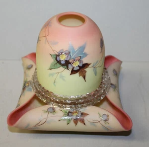 Antique Acid Burmese Art Glass Prunus Floral Decorated Fairy Lamp with candle - Picture 1 of 9