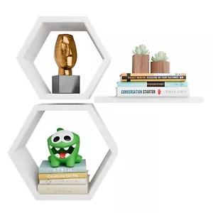 White Hexagon Shelves for Wall Set of 3 Hexagon Floating Shelves for Wall Geo... - Picture 1 of 6