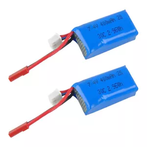 2 pcs for Micro FPV Drone Quadcopter 7.4V 400mAh 2S LiPo Battery Pack JST Plug - Picture 1 of 11