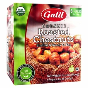 Galil 100% Organic Whole Roasted Chestnuts 3.5 Oz Bag Gluten - 6 Pack - Picture 1 of 3