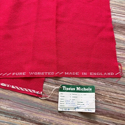 Red Textured Pure Worsted Fabric Vtg Made in England Tissus Michels 30x55" - Image 1 of 4