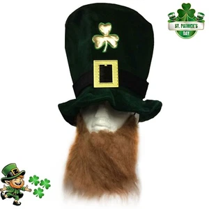 St. Patrick's Day Hat & Beard Leprechaun Green Shamrock Irish Adult Fancy Dress - Picture 1 of 2