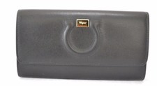 Salvatore Ferragamo Gancio City Embossed Chain Black Wallet Clutch $650.00 #907