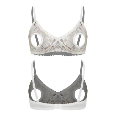 Women Bras Open Breast Nipples High Impact Lingerie Wireless Adjustable Strappy - Image 1 of 4