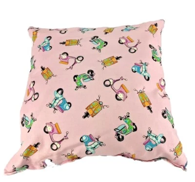 Almohada Rosa Vespa Scooter Tema Cuadrada Aprox 16" Flores Turquesa Naranja Foto 1 de 4