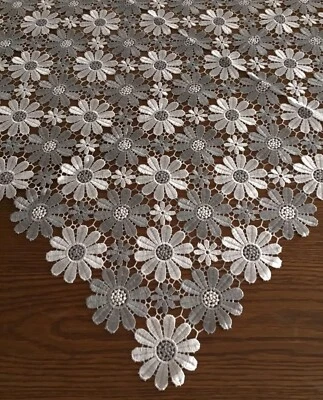 White Gray Guipure Tablecloth  Various Sizes obrus - Image 1 of 4