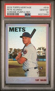 2019 TOPPS HERITAGE CHROME PURPLE REFRACTOR #519 PETE ALONSO RC PSA 10 GEM MINT