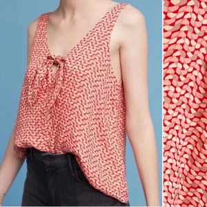 NWT Anthropologie Maeve Verena Tie front coral pink Blouse top Size S Sleeveless - Picture 1 of 12