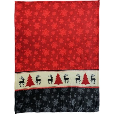 Snowflake Red 50x60in Soft Plush Throw Blanket Christmas Holiday Bed Blanket - Image 1 of 4